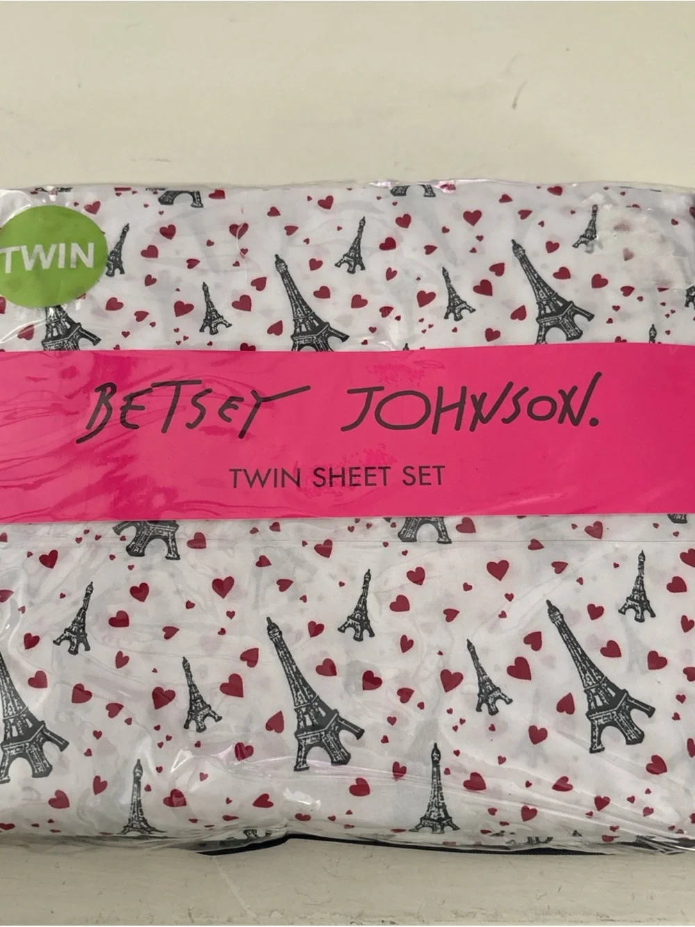 Betsey Johnson Red and Black Twin Sheet Set Packaging